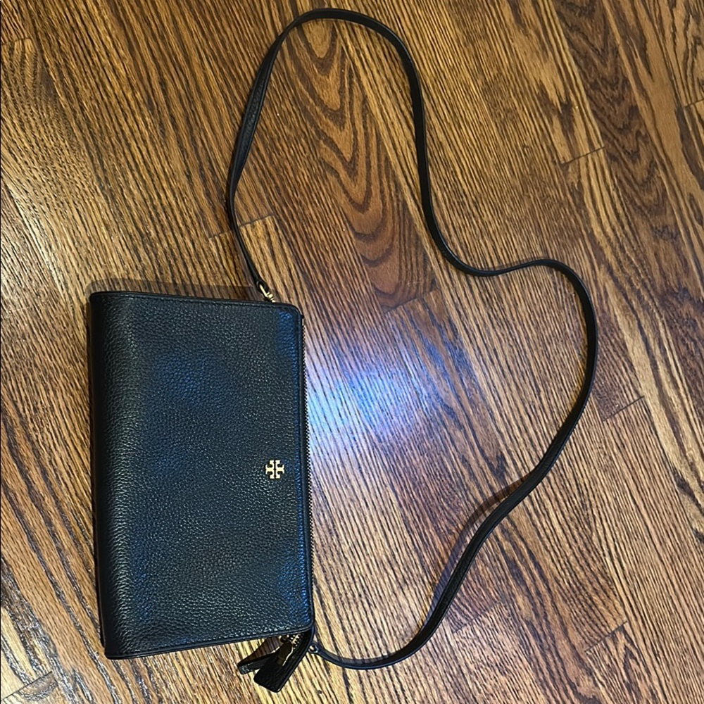 Tory Burch Black Leather Crossbody with Gold Accent